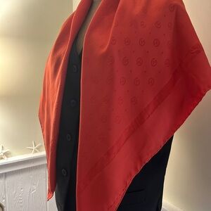 Vintage Giorgio Armani 100% Silk Orange Monogram Square Scarf